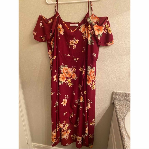 rose gal Dresses & Skirts - Dresslily Plus Size Maroon Floral Maxi